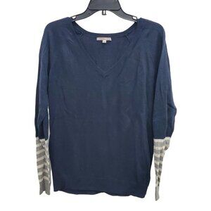 Gap Women's Navy Gray White Sequin Stripe Sleeve Wool Blend Knit Sweater Sz‎ L